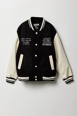 Boys Faux Suede Embroidered Varsity Jacket