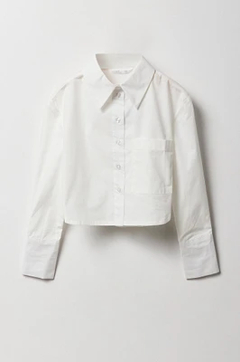 Girls Poplin Button-Up Long Sleeve Skimmer Top