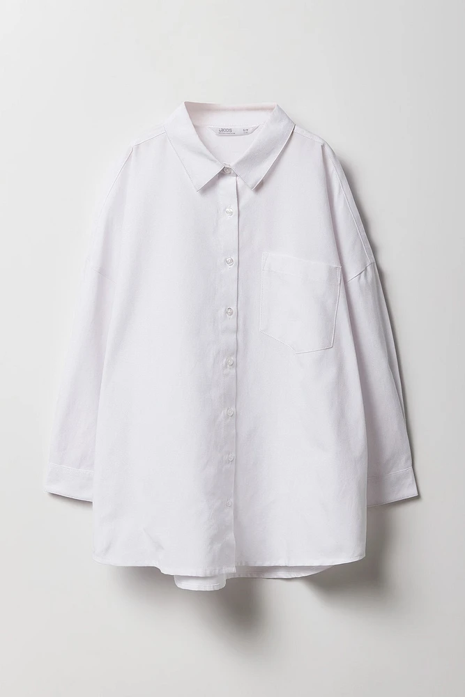 Girls Oversized Button-Up Long Sleeve Top