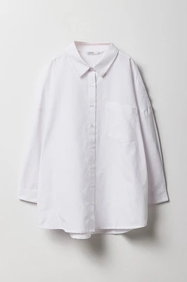 Girls Oversized Button-Up Long Sleeve Top