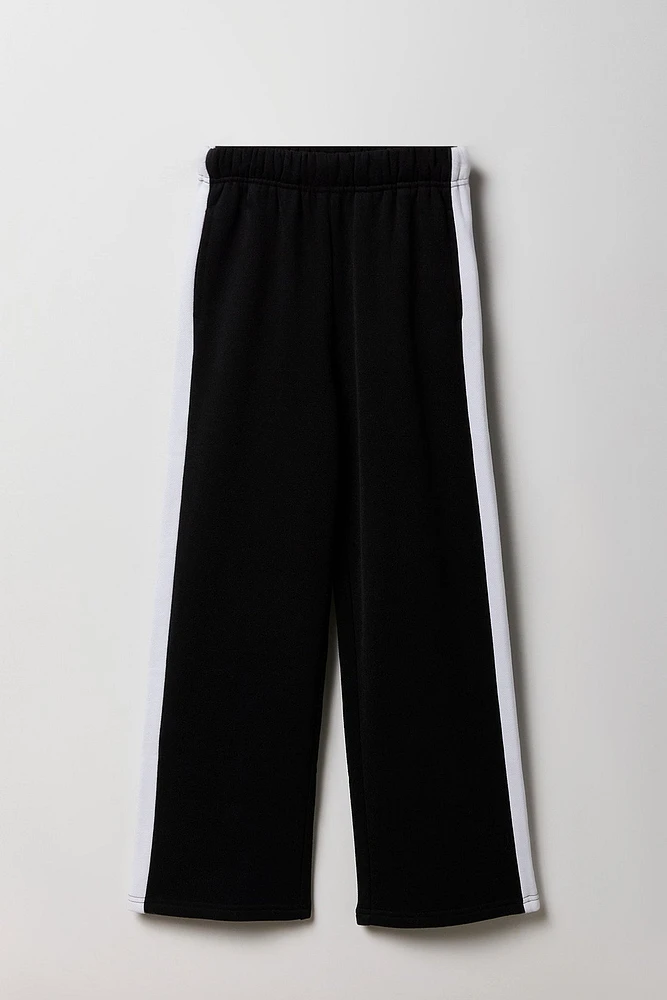 Girls Fleece Side Striped Wide Leg Sweatpant