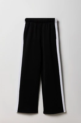 Girls Fleece Side Striped Wide Leg Sweatpant