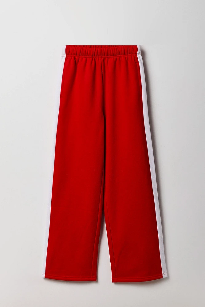 Pantalon d'entraînement à jambe large en molleton avec rayures latérales pour fille