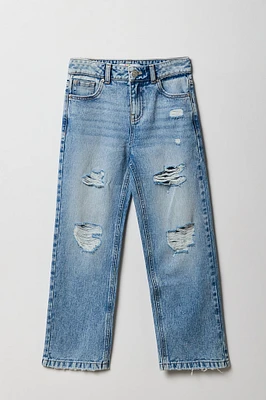 Girls Distressed Straight Leg Jean