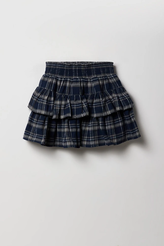 Girls Plaid Tiered Skort