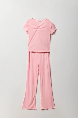 Ensemble pyjama avec t-shirt et pantalon en pointelle pour fille