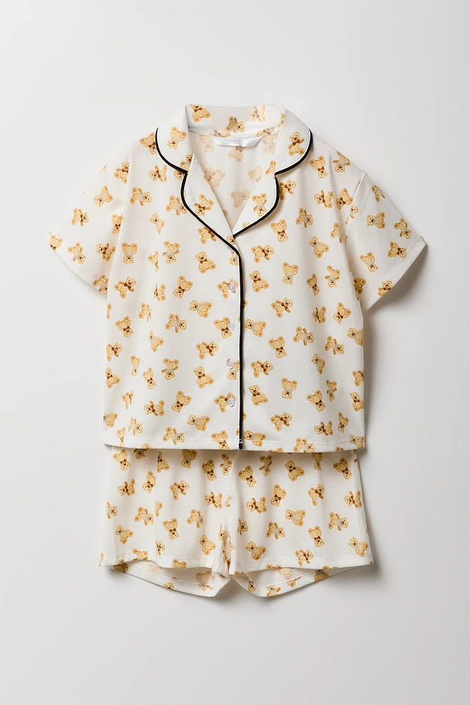 Girls Button-Up Top & Short 2 Piece Pajama Set