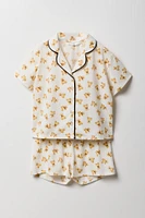 Girls Button-Up Top & Short 2 Piece Pajama Set