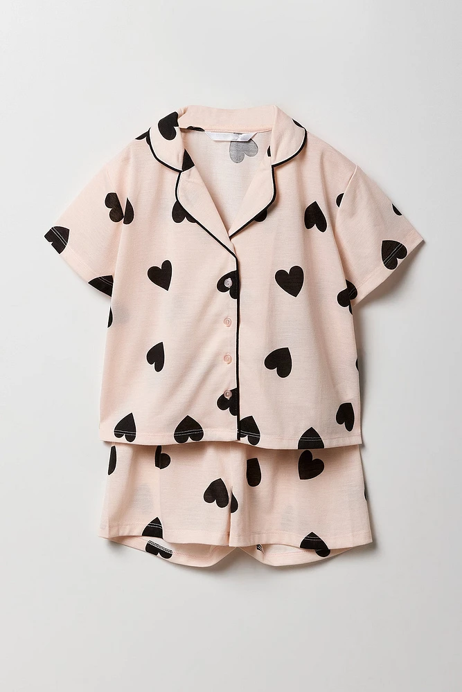 Girls Button-Up Top & Short 2 Piece Pajama Set