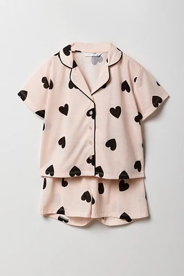 Girls Button-Up Top & Short 2 Piece Pajama Set