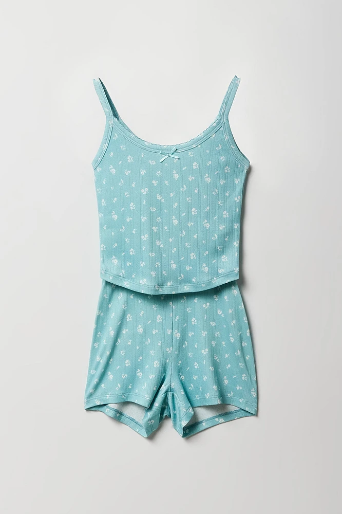 Girls Pointelle Knit Tank & Short 2 Piece Pajama Set