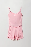 Girls Pointelle Knit Tank & Short 2 Piece Pajama Set