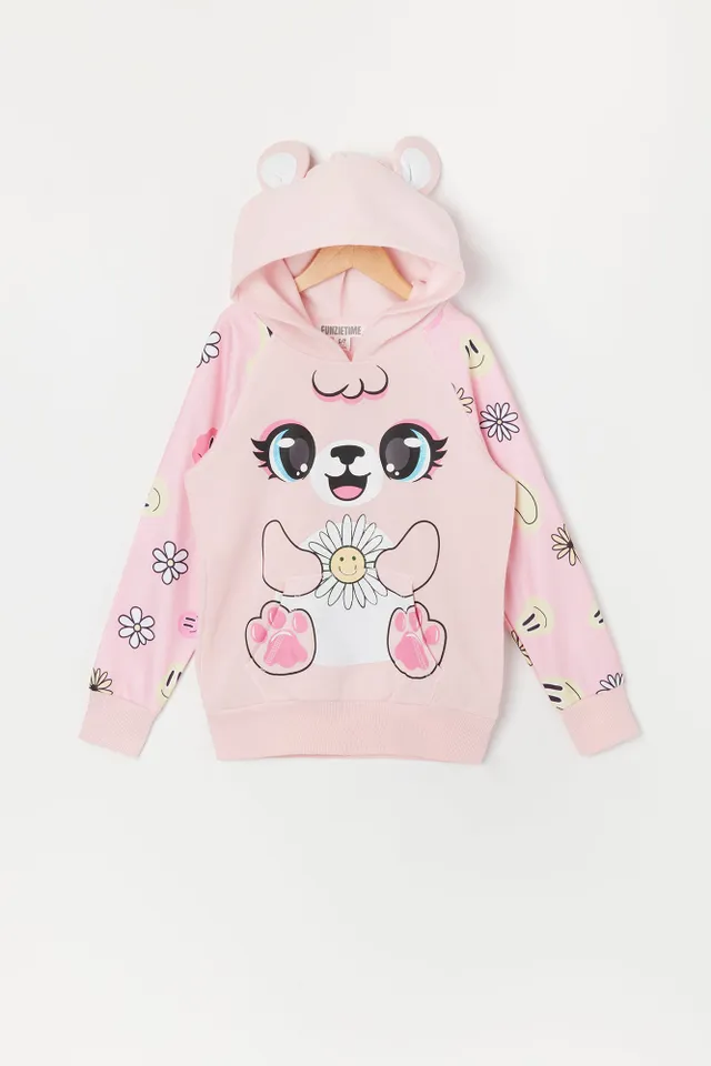 Urban Kids Girls Flower Bear Character Hoodie | Kingsway Mall
