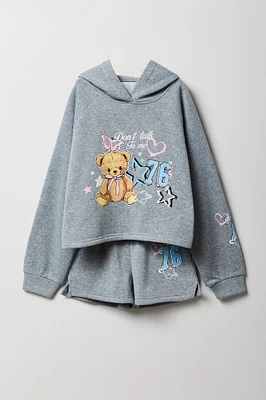 Girls Graphic Fleece Hoodie & Short 2 Piece Set