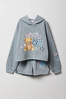 Girls Graphic Fleece Hoodie & Short 2 Piece Set