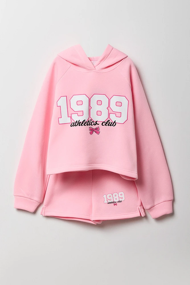 Girls Graphic Fleece Hoodie & Short 2 Piece Set