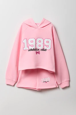 Girls Graphic Fleece Hoodie & Short 2 Piece Set