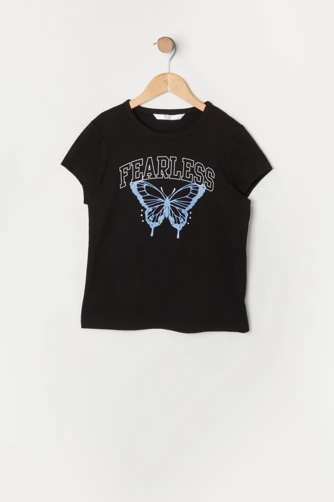Urban Planet Girls Fearless Graphic T-Shirt, Black, XXS 4