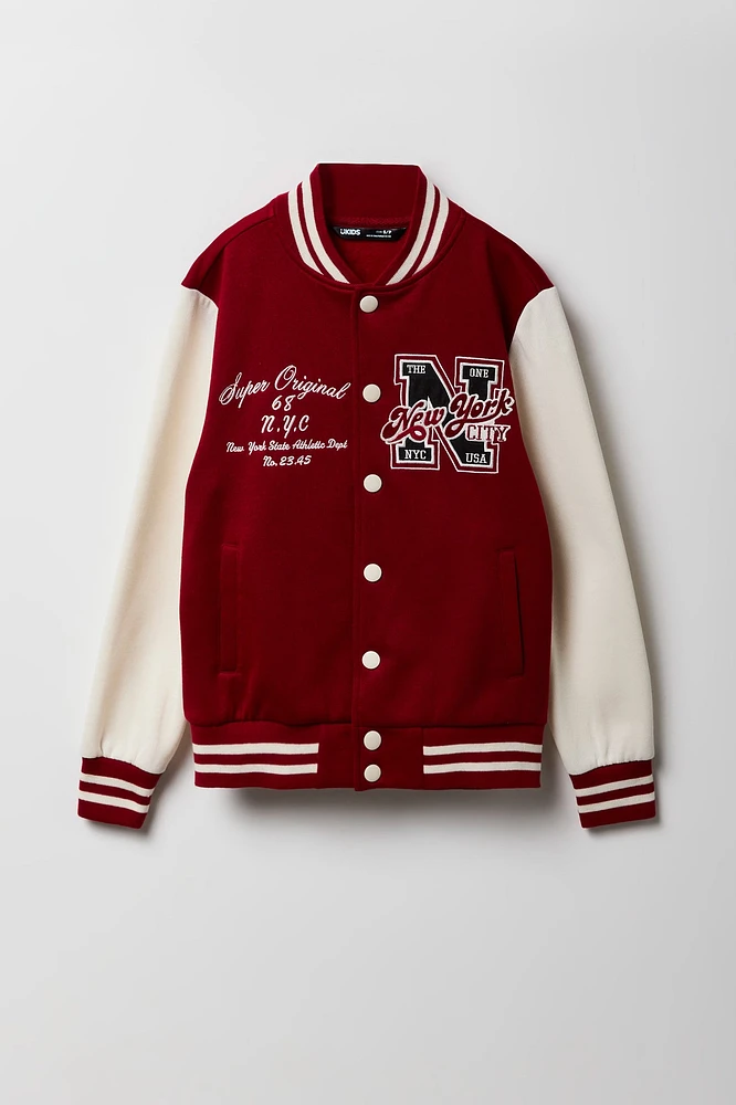 Kids City Embroidered Fleece Varsity Jacket