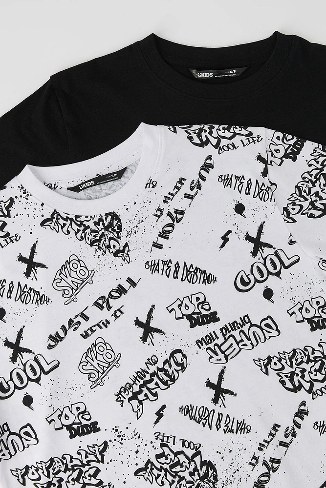 T-shirts à imprimé graffitis et uni (Paquet de 2