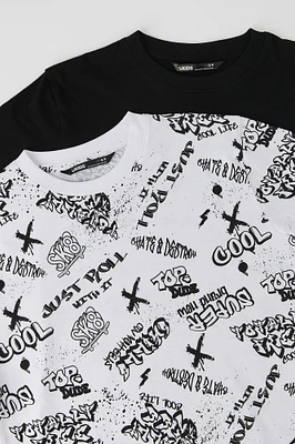 T-shirts à imprimé graffitis et uni (Paquet de 2