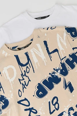 T-shirts à imprimé graffitis et uni (Paquet de 2)
