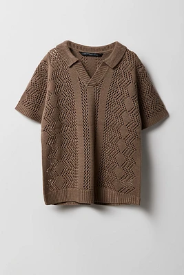 Polo en tricot ajouré avec motif de losanges pour garçon