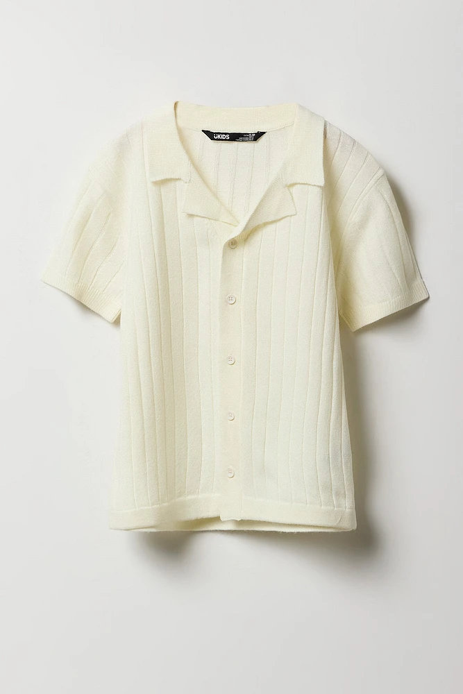 Polo boutonné en tricot côtelé large pour garçon