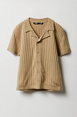 Boys Wide Ribbed Knit Button-Up Polo