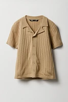 Boys Wide Ribbed Knit Button-Up Polo