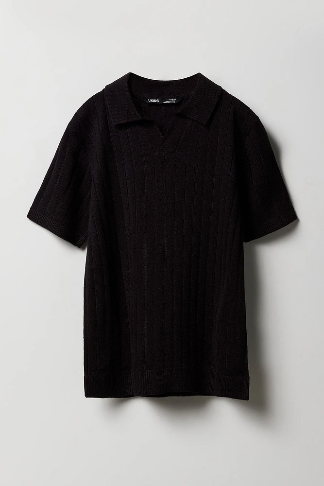 Boys Wide Ribbed Knit Polo