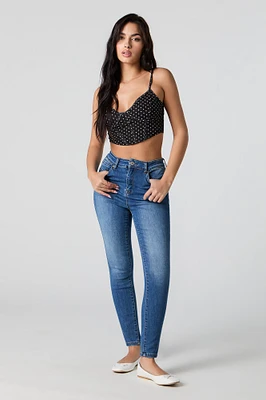 Jean ajusté extensible à taille haute