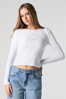 Rhinestone Ribbed Long Sleeve Top