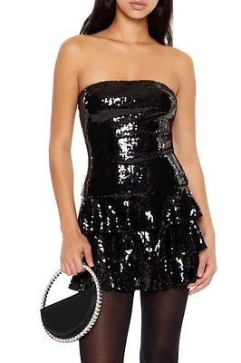Minirobe volantée sans bretelles à paillettes