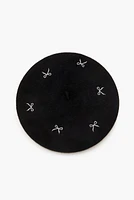 Embroidered Bow Beret