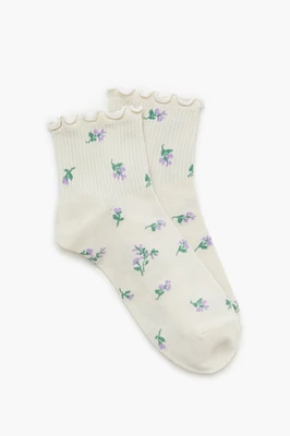 Floral Print Crew Socks