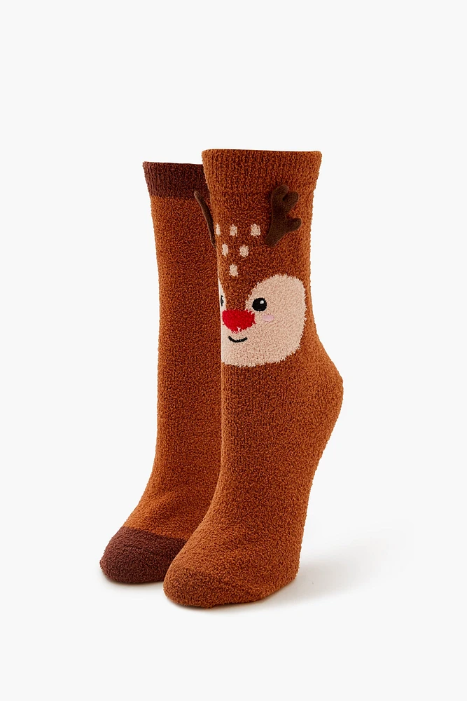 Reindeer Plush Crew Socks (2 Pack)