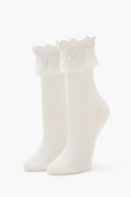 Ribbed Lace Trim Crew Socks
