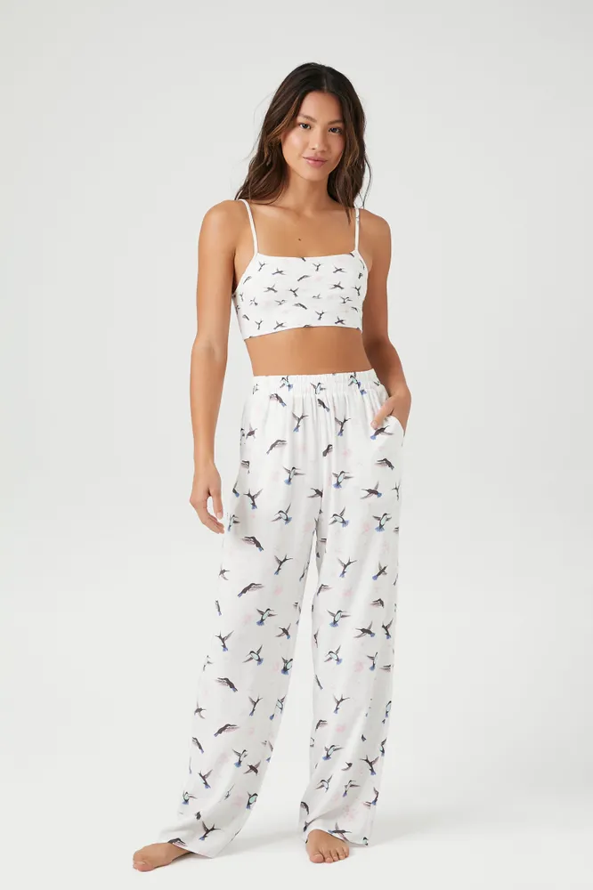 Urban Planet Hummingbird Print Pajama Pant, Ivory, Womens