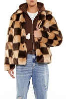 Manteau en similifourrure à carreaux