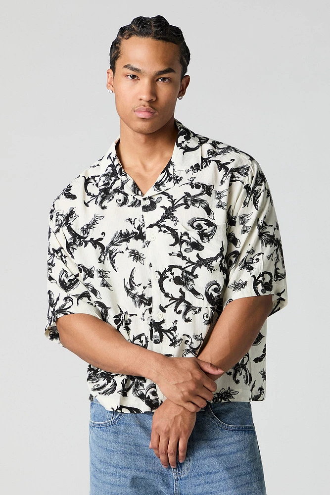 Floral Print Boxy Button-Up Top