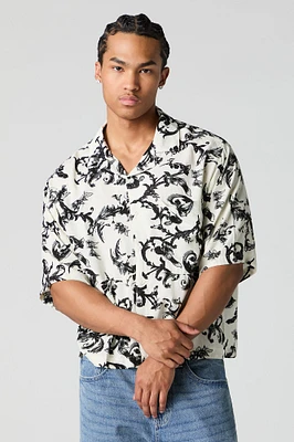 Floral Print Boxy Button-Up Top