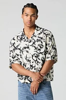 Floral Print Boxy Button-Up Top