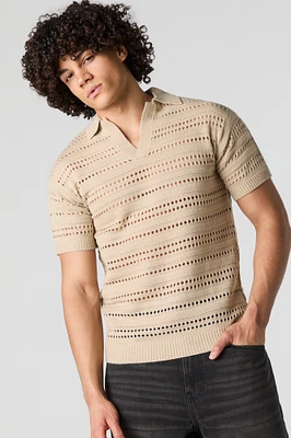 Polo en tricot ajouré à manches courtes