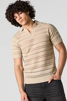 Polo en tricot ajouré à manches courtes