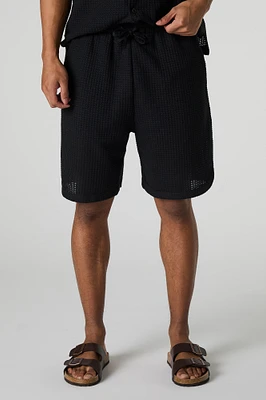 Short en tricot gaufré texturé à taille coulissante