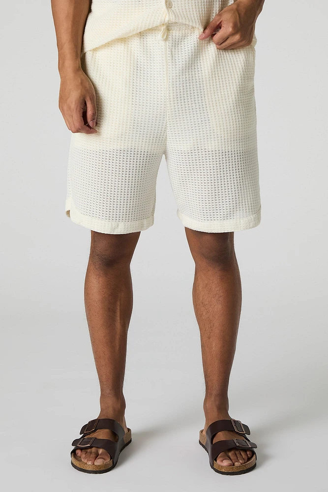 Textured Waffle Knit Drawstring Short