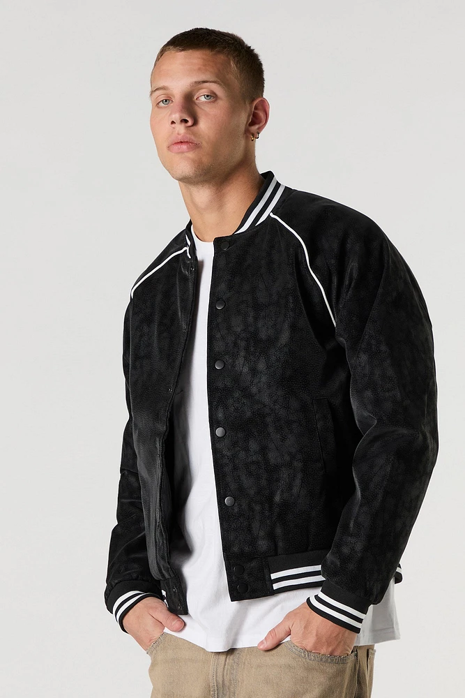 Faux Suede Varsity Jacket