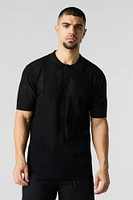 Textured Open Knit Polo T-Shirt
