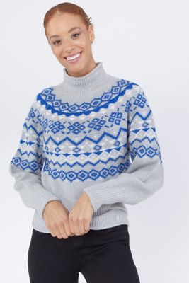 Urban Planet Christmas Fairisle Knit Turtleneck Sweater | Heather Grey | | Womens